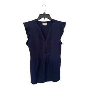ModCloth Navy Blue Pintuck Blouse Ruffle Sleeve Top Size Medium